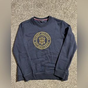 Tommy Hilfiger Navy Jumper Gold Embroidered Crest Seal Logo Sweatshirt Medium